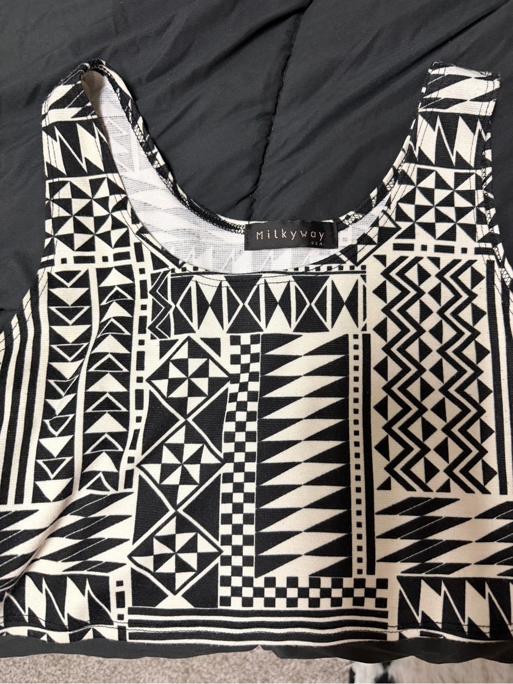 Milkyway Black & White Geometric Crop Tank